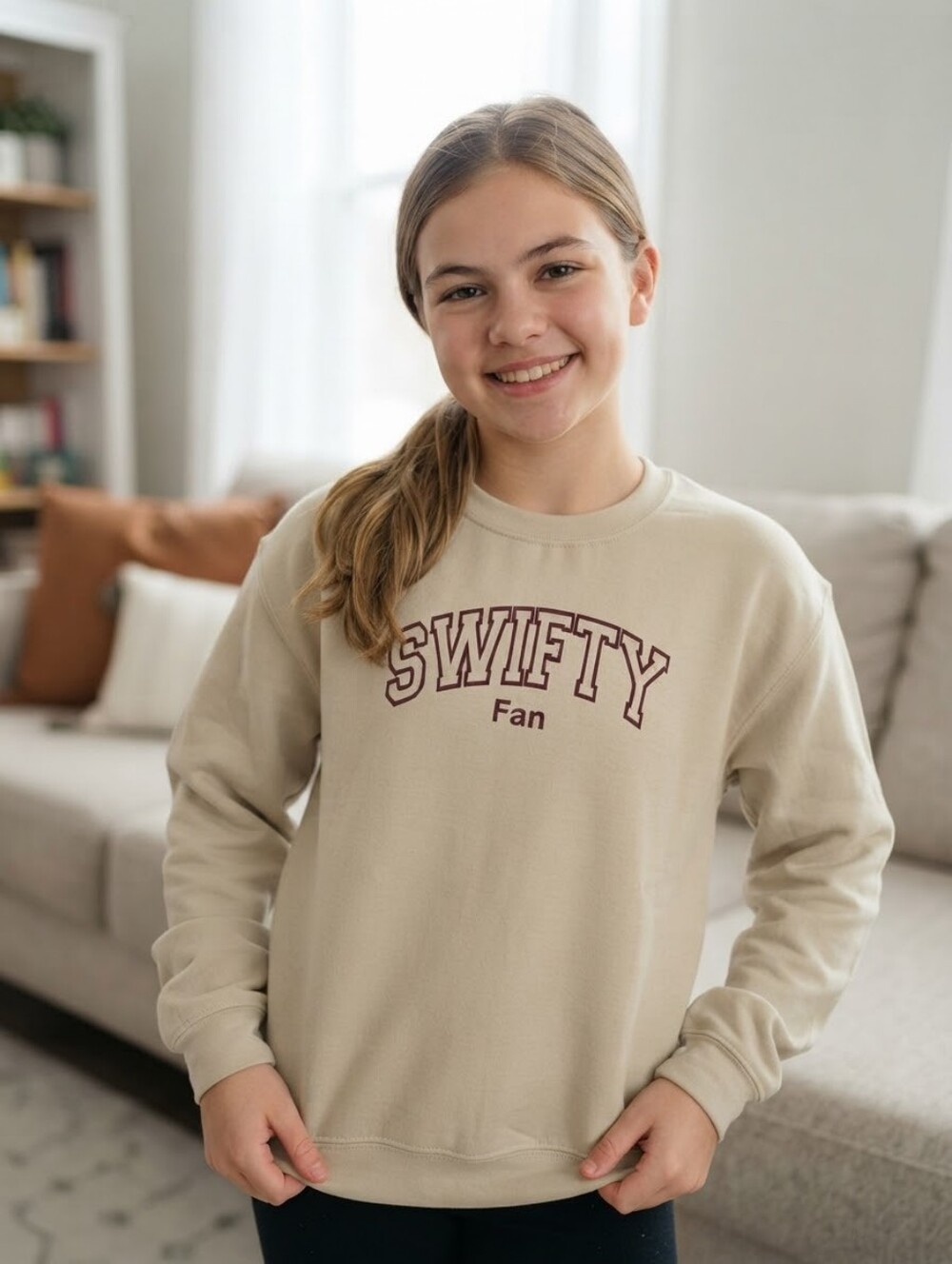 New SWIFTY FAN Crewneck Sweatshirt Taylor Swift Fan Merch sz S Cream Soft & Cozy